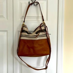 Fossil leather and fabric handbag